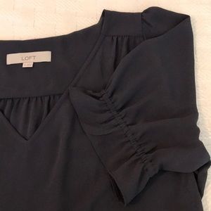 Loft - Gathered bell sleeve, dk grey blouse